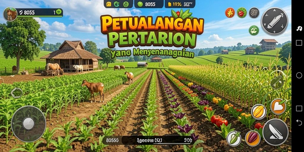 Tangkapan layar gameplay yang memperlihatkan proses bertani di 8055.