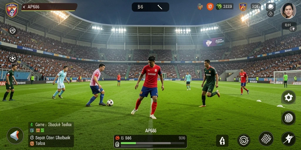 Tangkapan layar AP686 menunjukkan aksi seru dalam pertandingan sepak bola.