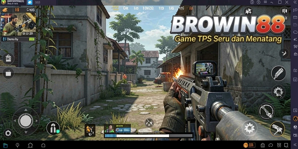 Screenshot Gameplay BROWIN88 menampilkan pertempuran TPS yang seru.