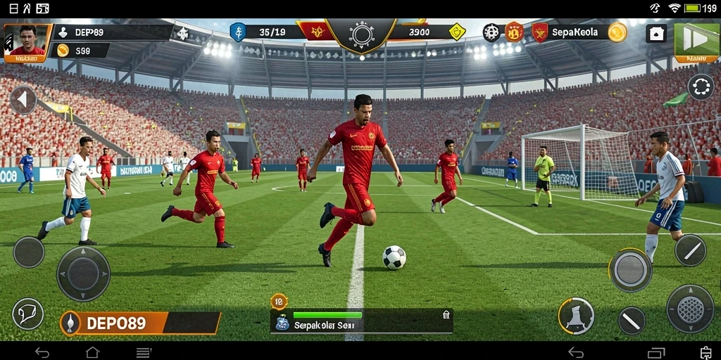 Screenshot utama DEPO89 menampilkan aksi pertandingan sepak bola yang mendebarkan.