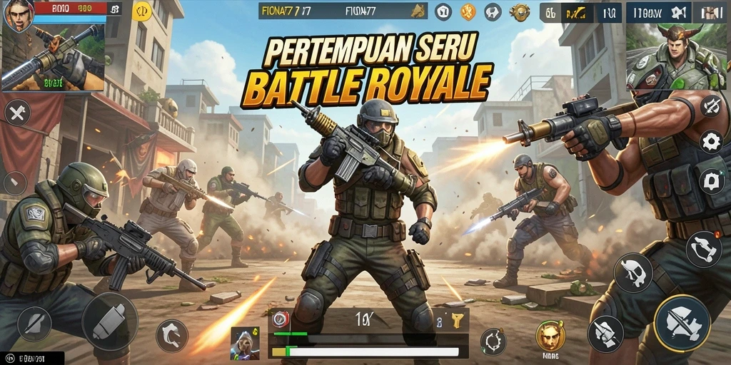 Menampilkan aksi menegangkan dalam FIONA77, game Battle Royale seru.