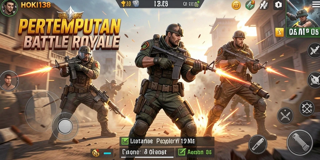 Tangkapan layar HOKI138 menampilkan pertempuran intens di arena Battle Royale.