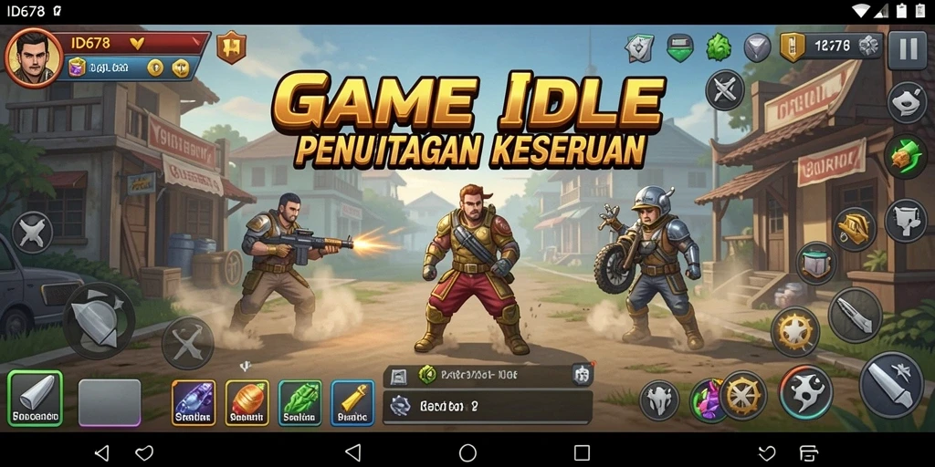 Screenshot gameplay ID678 yang menampilkan kemajuan bertahap permainan Idle.