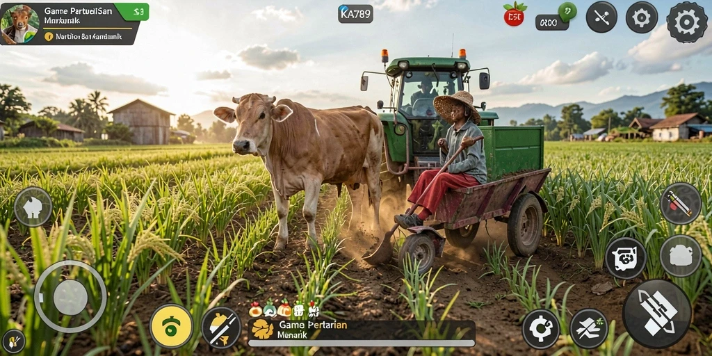 Screenshot KA789 menampilkan aktivitas bertani yang menyenangkan.