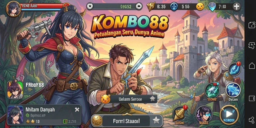 Tangkapan layar KOMBO88 menampilkan pertarungan seru antara karakter-karakter anime.