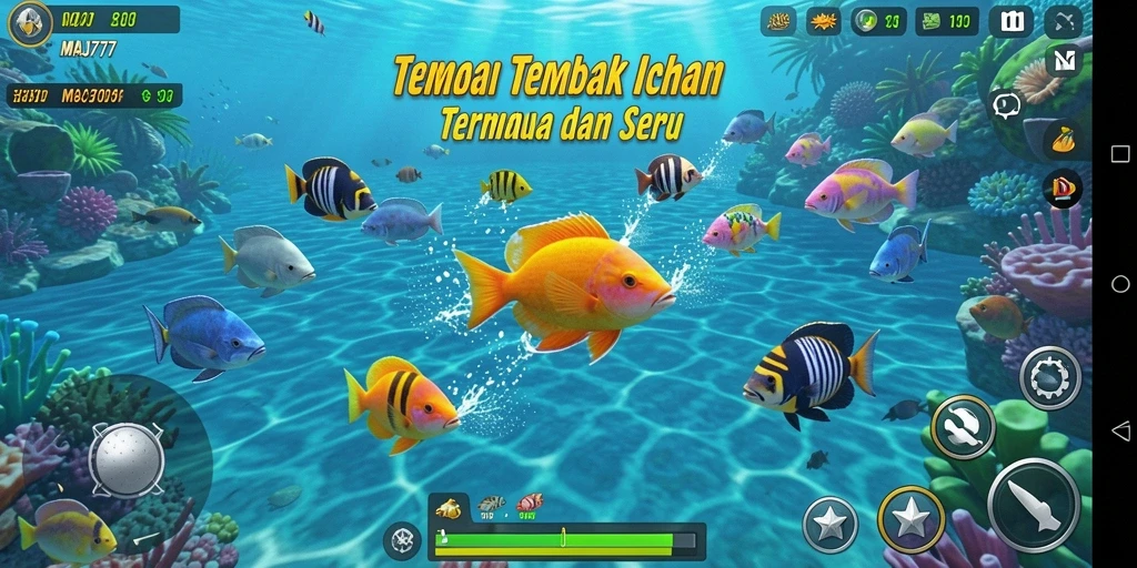 Tangkapan layar gameplay MAJ777 menampilkan serunya menembak ikan.