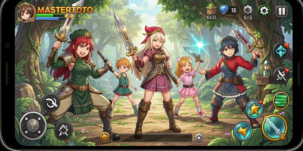 Tampilan screenshot utama gameplay MASTERTOTO yang penuh aksi anime.