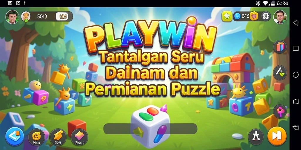 Layar utama PLAYWIN menampilkan gameplay puzzle yang menarik.