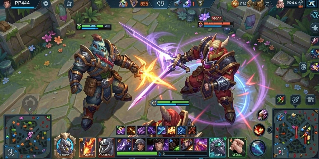 Gameplay seru dalam PP444 dengan strategi MOBA yang mendalam.