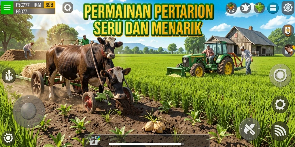 Tangkapan layar gameplay <strong>PSG77</strong> menunjukkan aktivitas pertanian yang menarik dan seru.