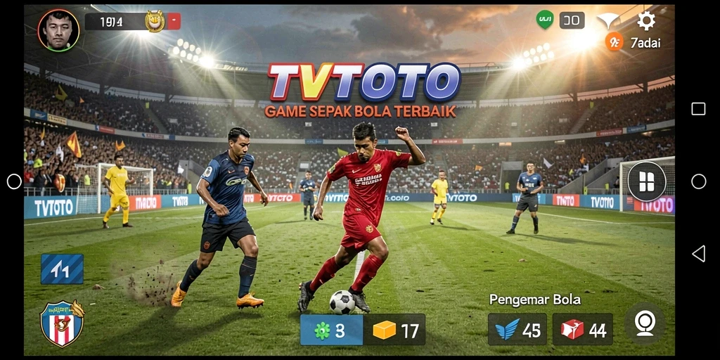 Screenshot TVTOTO menampilkan aksi seru pertandingan sepak bola.