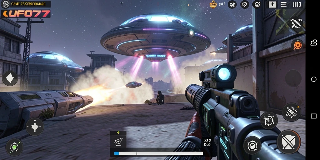 Tampilan gameplay seru dari UFO77 dalam aksi TPS.